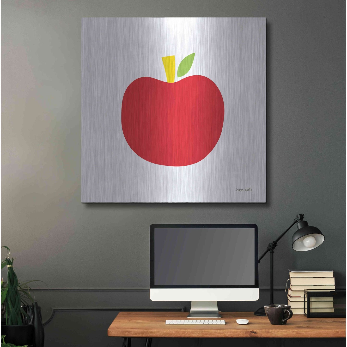 Luxe Metal Art 'Red Apple' by Ann Kelle Designs, Metal Wall Art,36x36