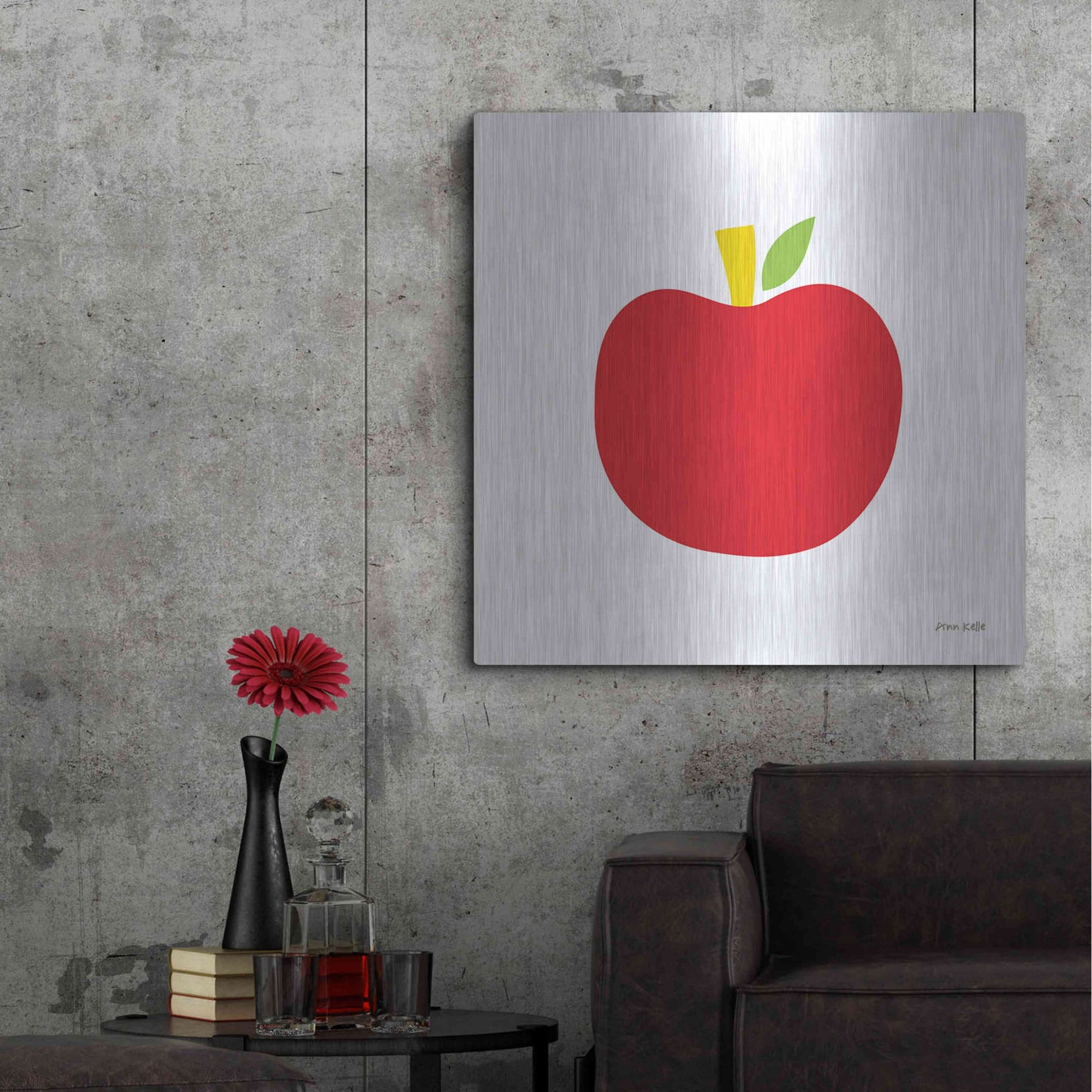 Luxe Metal Art 'Red Apple' by Ann Kelle Designs, Metal Wall Art,36x36