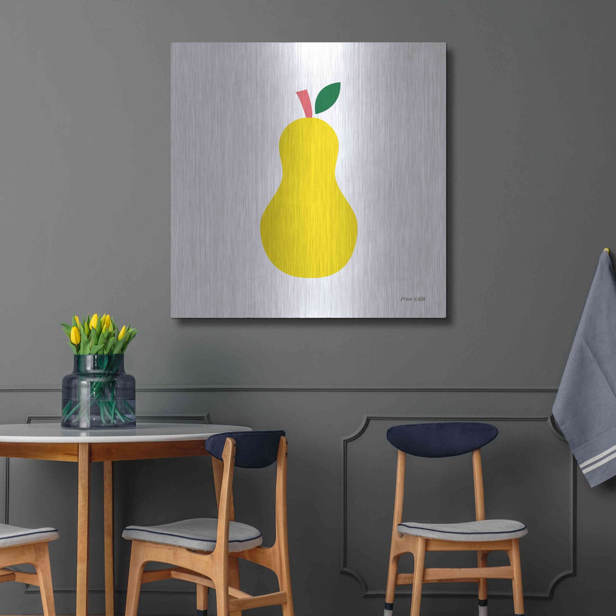 'Yellow Pear' by Ann Kelle – Metal Wall Art, 36x36 room view