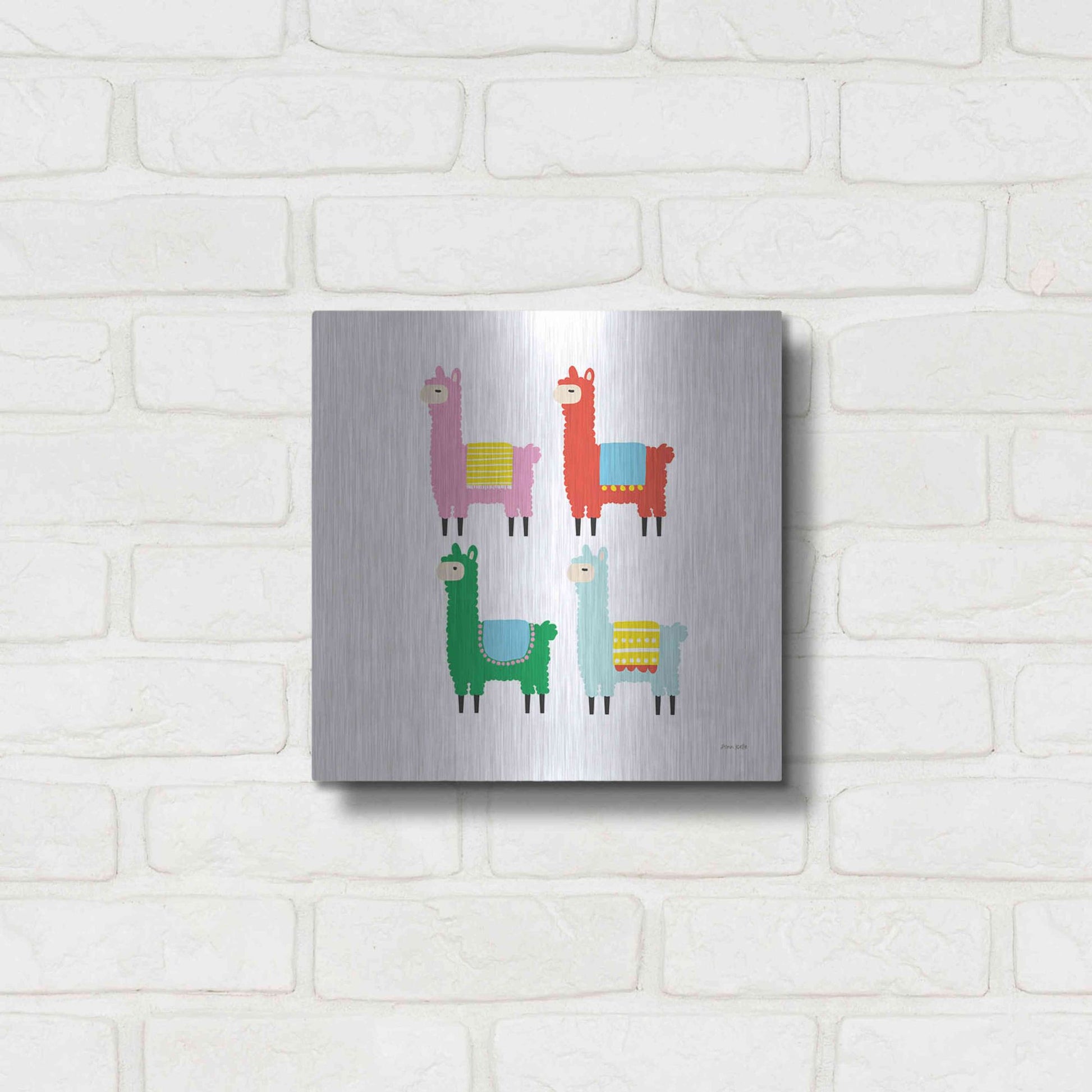 Luxe Metal Art 'The Llamas' by Ann Kelle Designs, Metal Wall Art,12x12