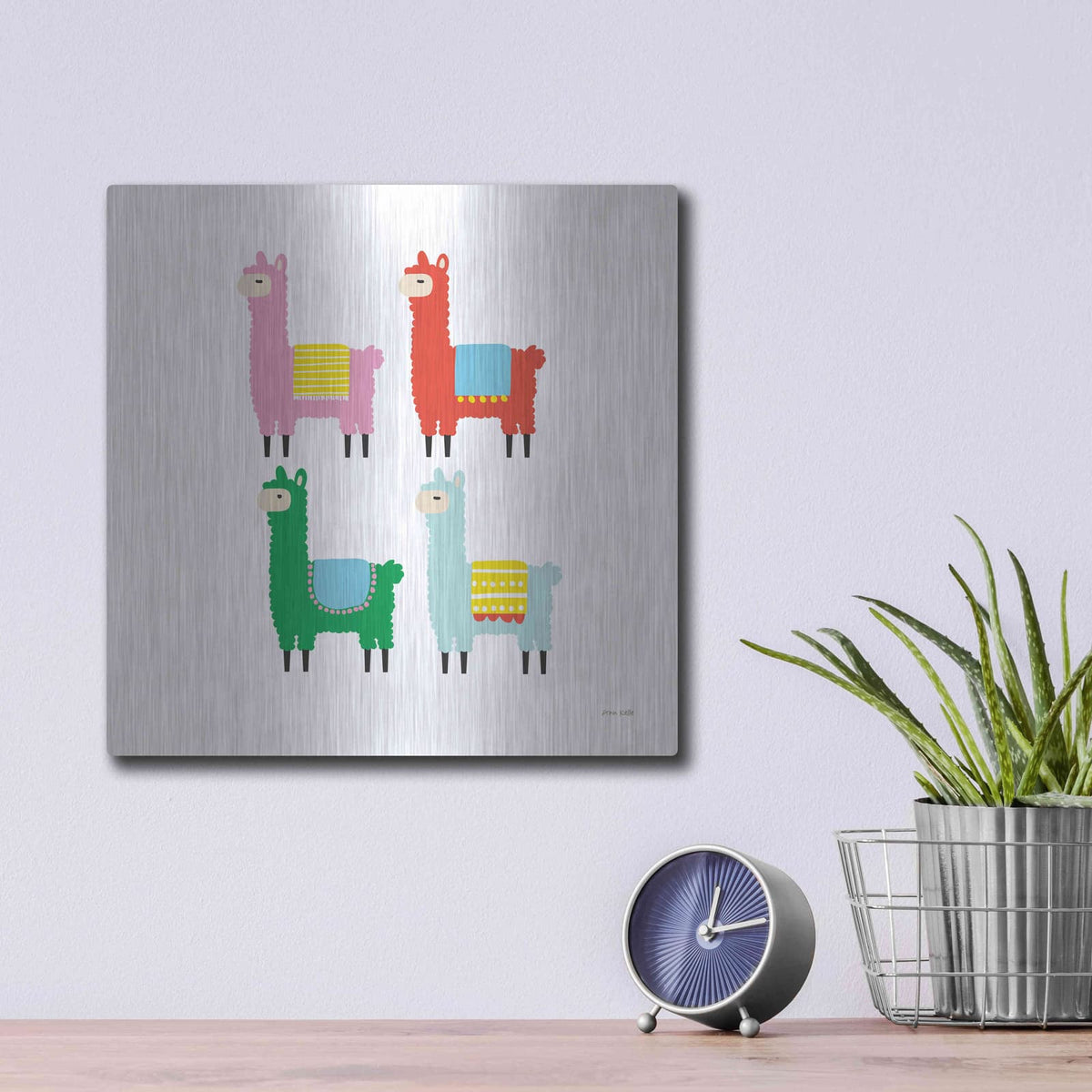 'The Llamas' by Ann Kelle – Metal Wall Art, 12x12 room view
