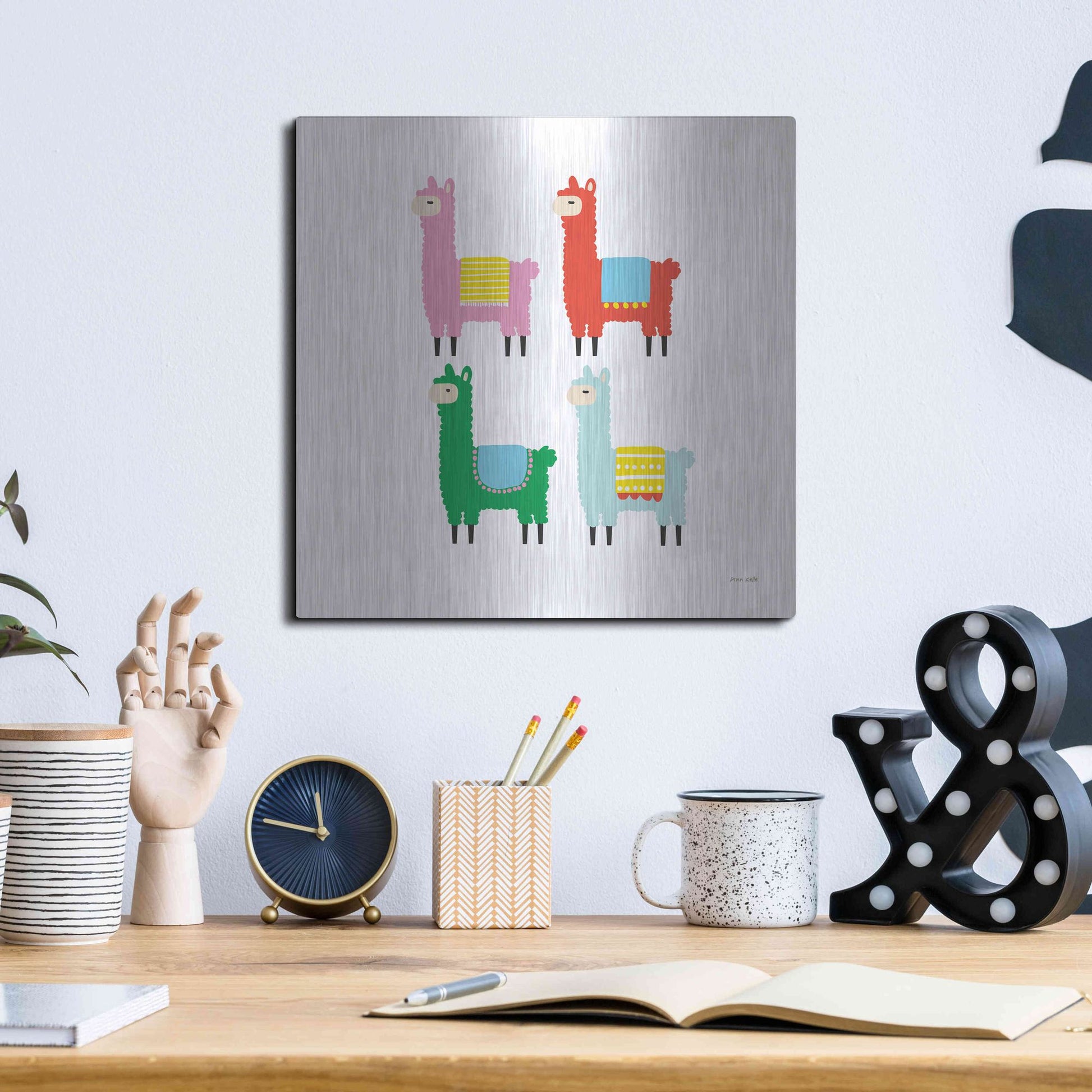 Luxe Metal Art 'The Llamas' by Ann Kelle Designs, Metal Wall Art,12x12