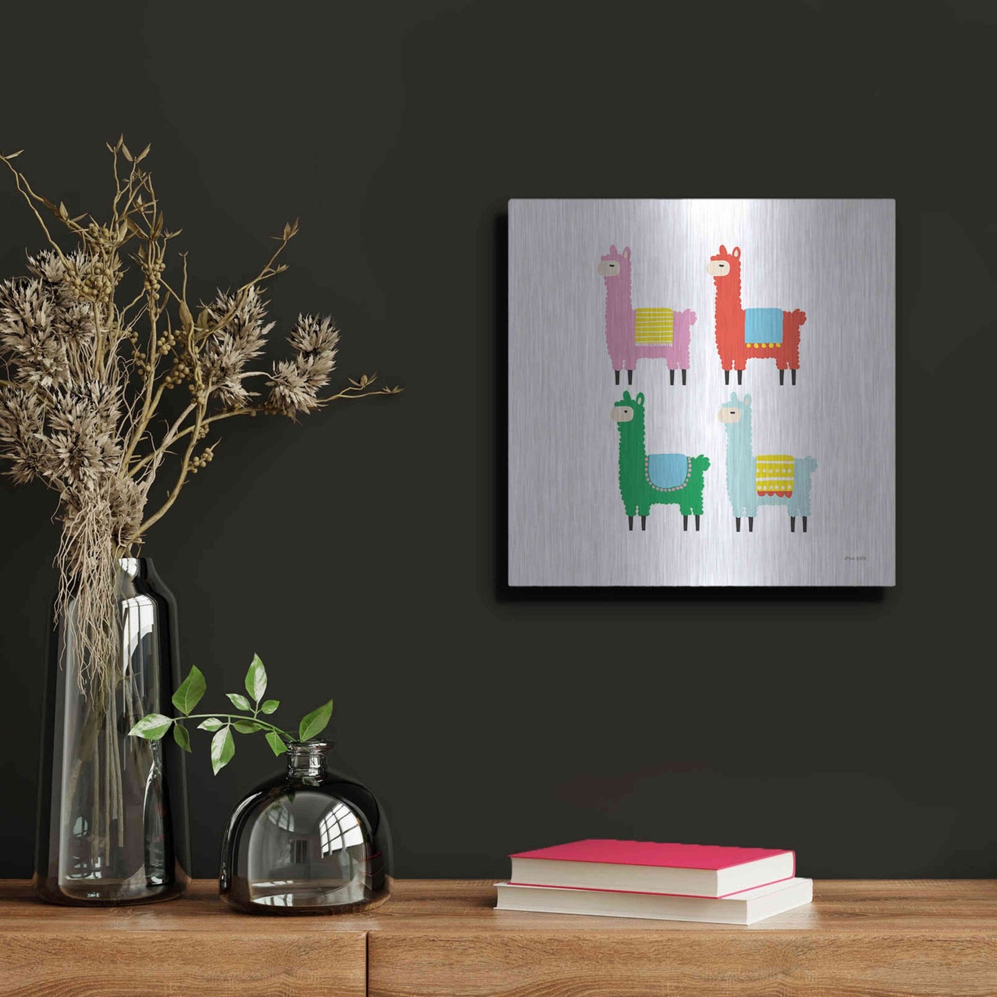 Luxe Metal Art 'The Llamas' by Ann Kelle Designs, Metal Wall Art,12x12