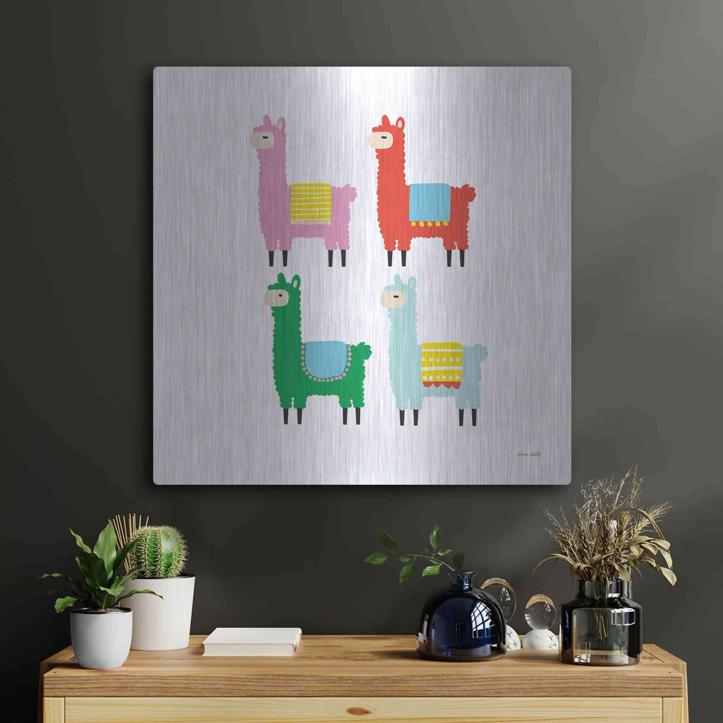 Luxe Metal Art 'The Llamas' by Ann Kelle Designs, Metal Wall Art,24x24