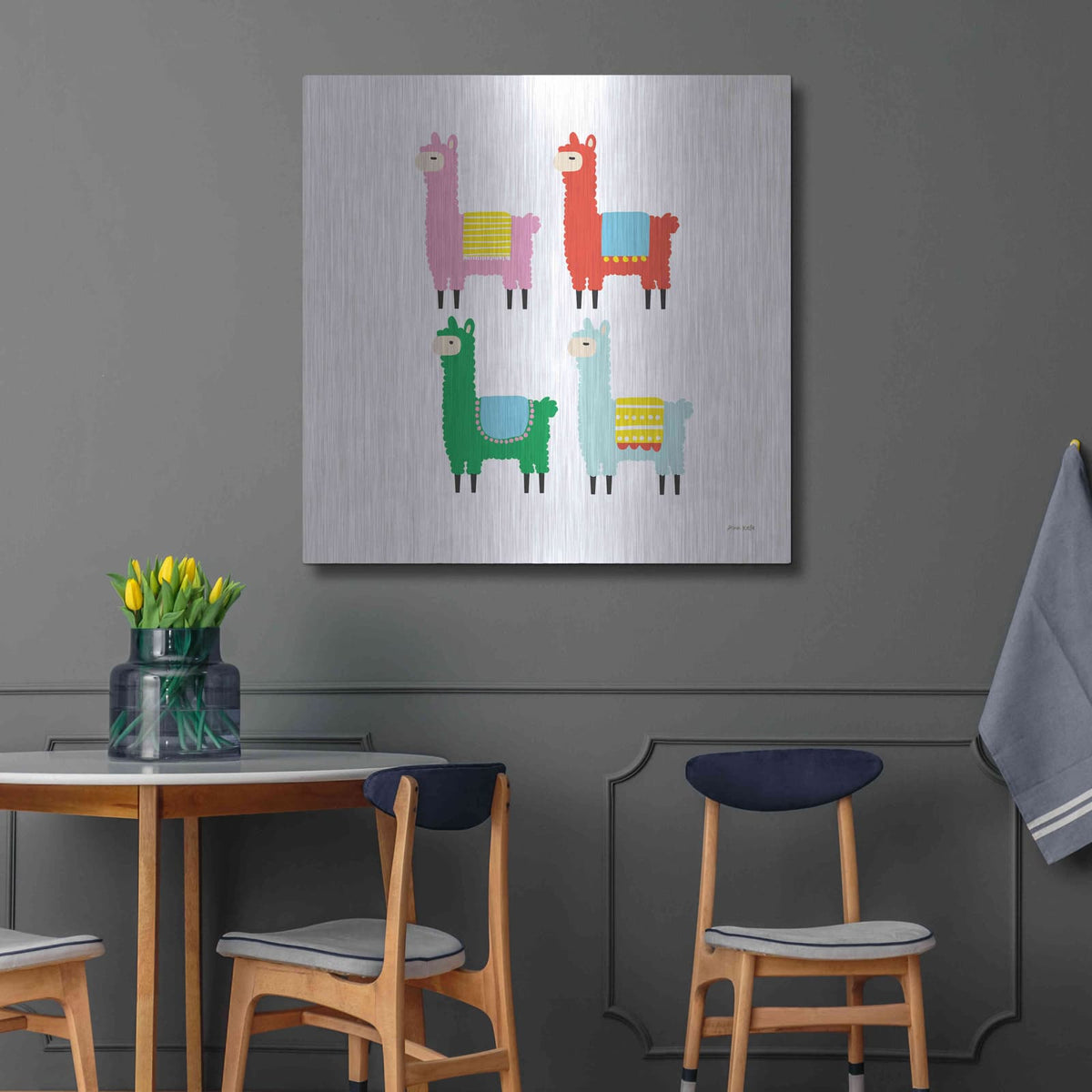 'The Llamas' by Ann Kelle – Metal Wall Art, 36x36 room view