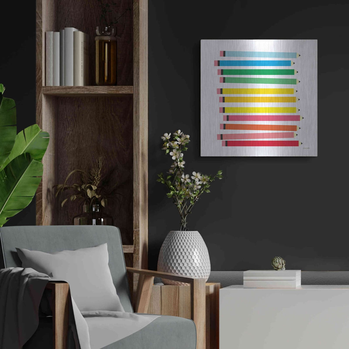 'Colored Pencils' by Ann Kelle – Metal Wall Art, 24x24 room view