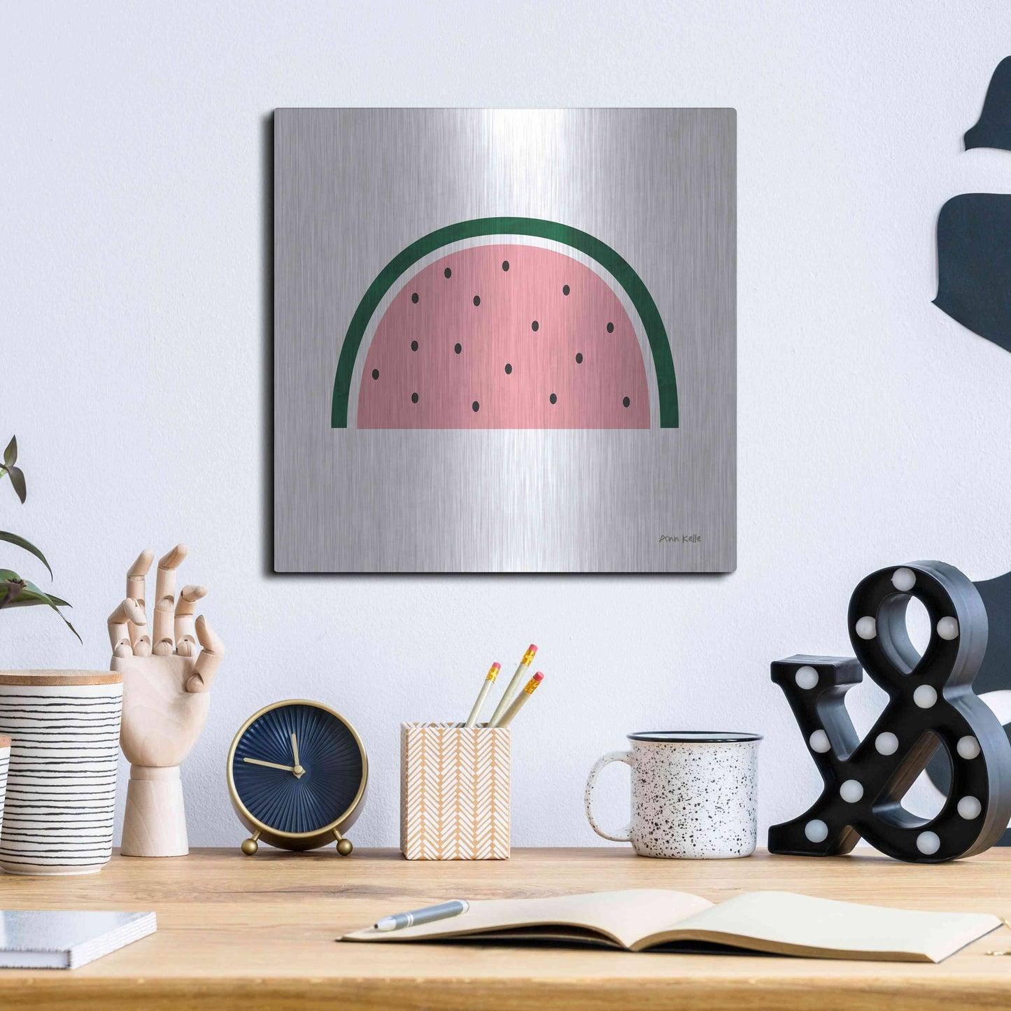 Luxe Metal Art 'Watermelon 2' by Ann Kelle Designs, Metal Wall Art,12x12