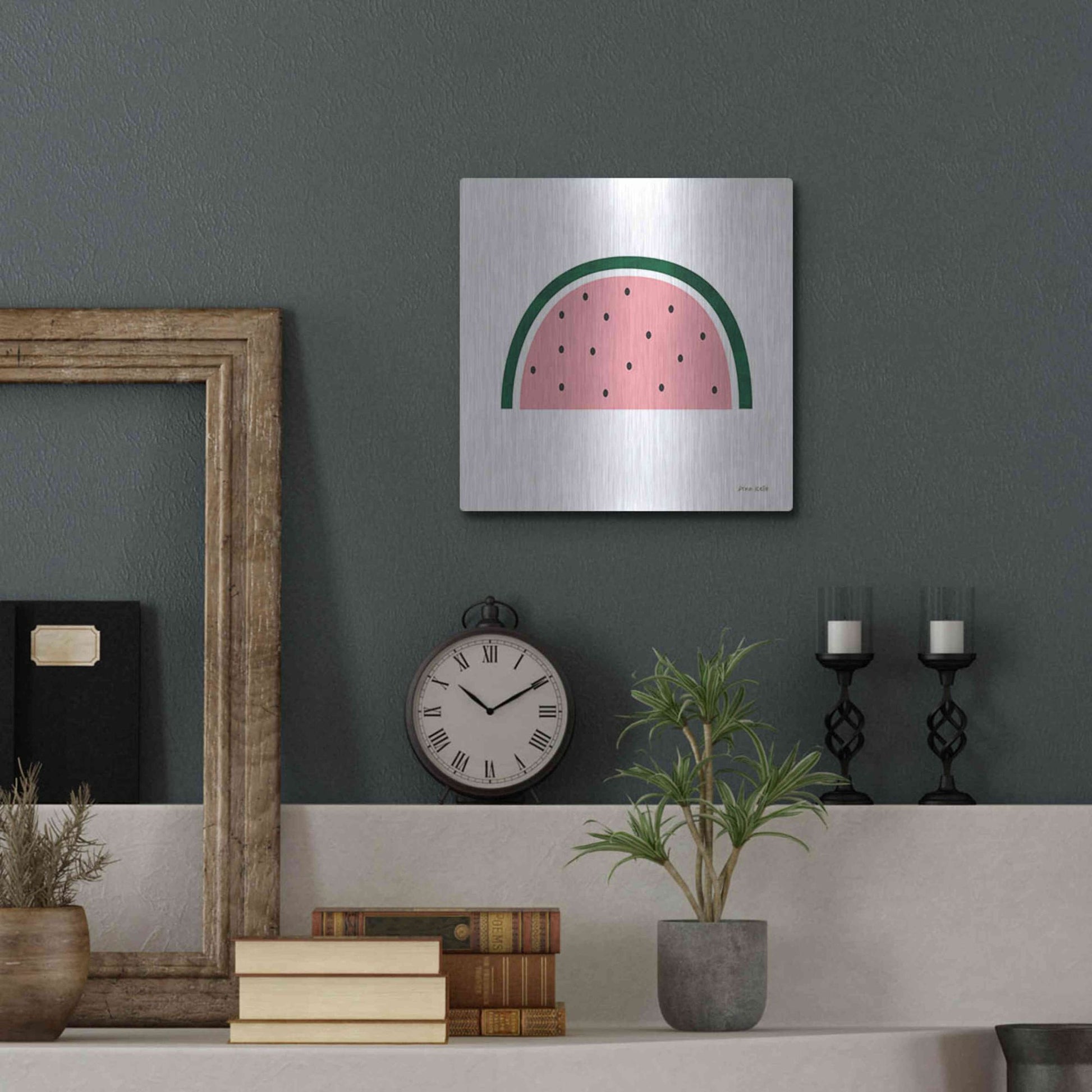 Luxe Metal Art 'Watermelon 2' by Ann Kelle Designs, Metal Wall Art,12x12