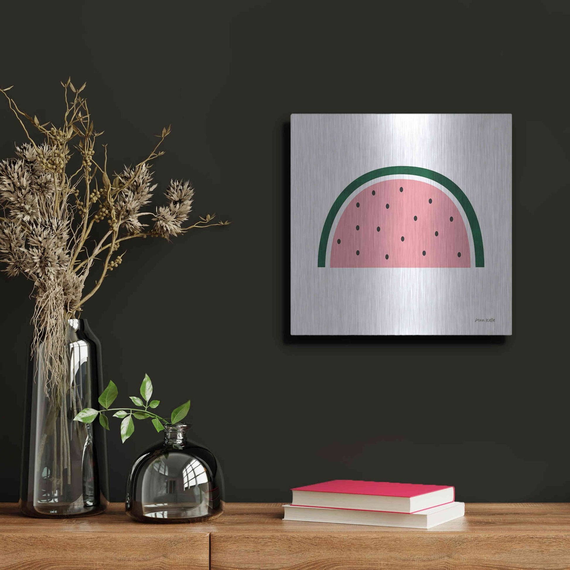 Luxe Metal Art 'Watermelon 2' by Ann Kelle Designs, Metal Wall Art,12x12