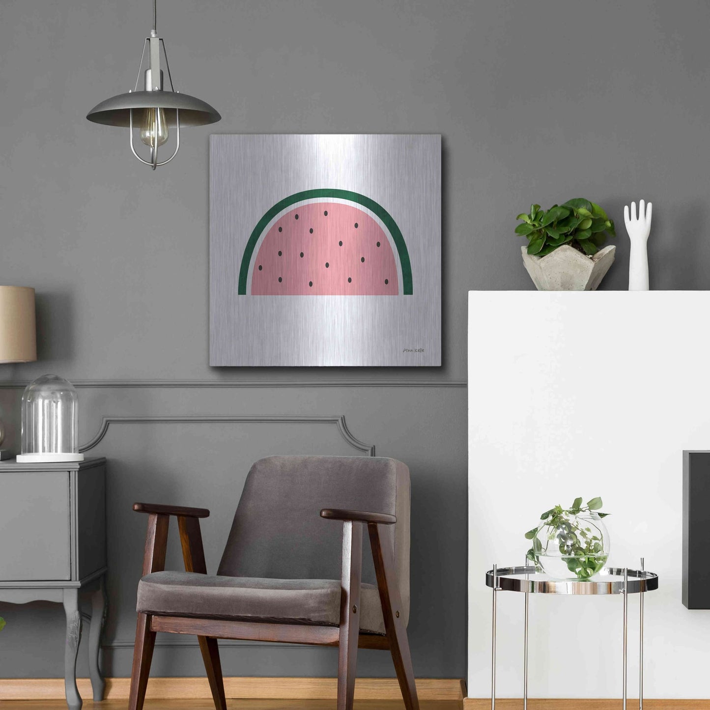 Luxe Metal Art 'Watermelon 2' by Ann Kelle Designs, Metal Wall Art,24x24