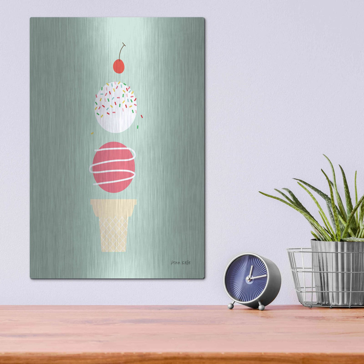 'Ice Cream and Cherry I' by Ann Kelle – Metal Wall Art, 12x16 room view