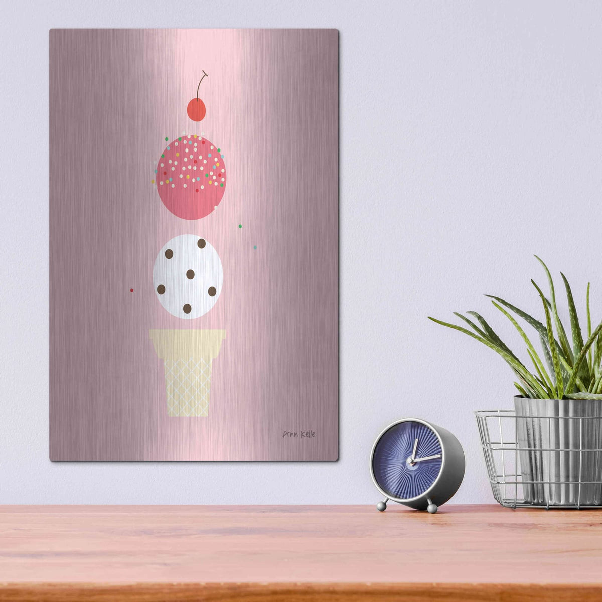 'Ice Cream and Cherry II' by Ann Kelle – Metal Wall Art, 12x16 room view
