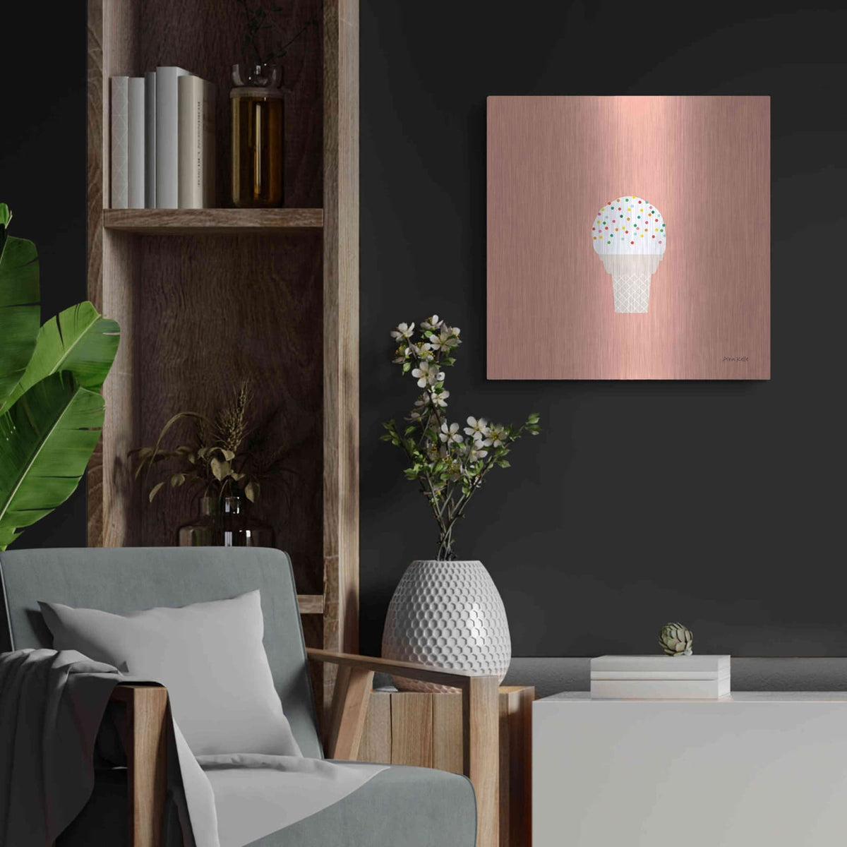 'Ice Cream Cone I' by Ann Kelle – Metal Wall Art, 24x24 room view