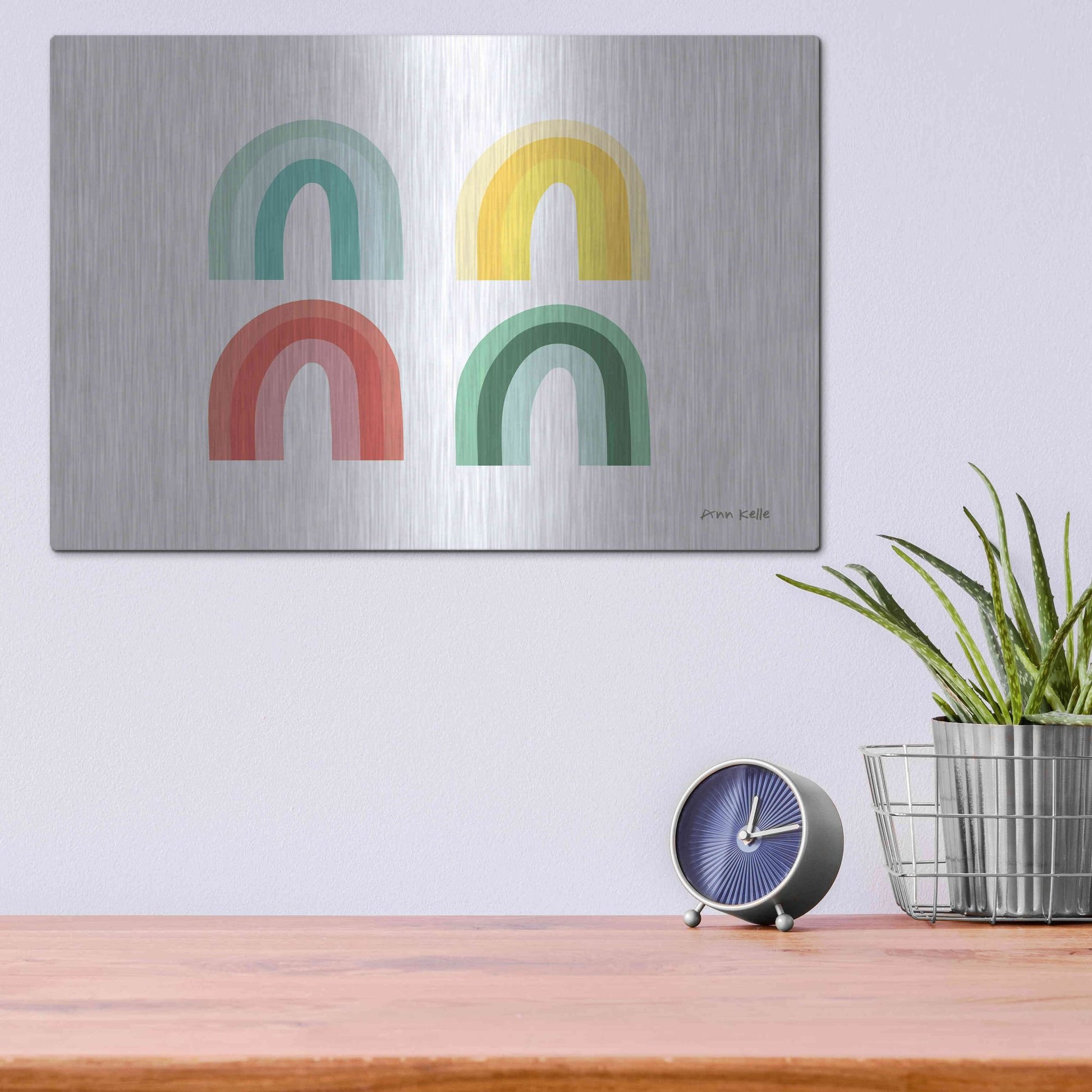 Luxe Metal Art 'Rainbow Colors II' by Ann Kelle Designs, Metal Wall Art,16x12