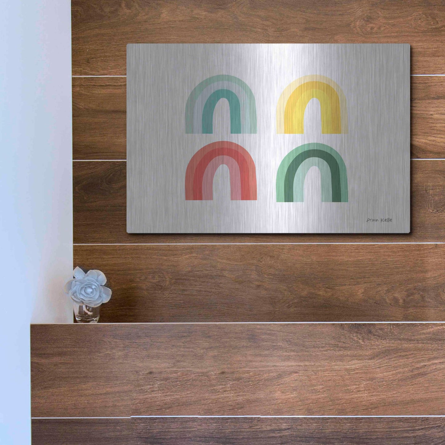 Luxe Metal Art 'Rainbow Colors II' by Ann Kelle Designs, Metal Wall Art,16x12