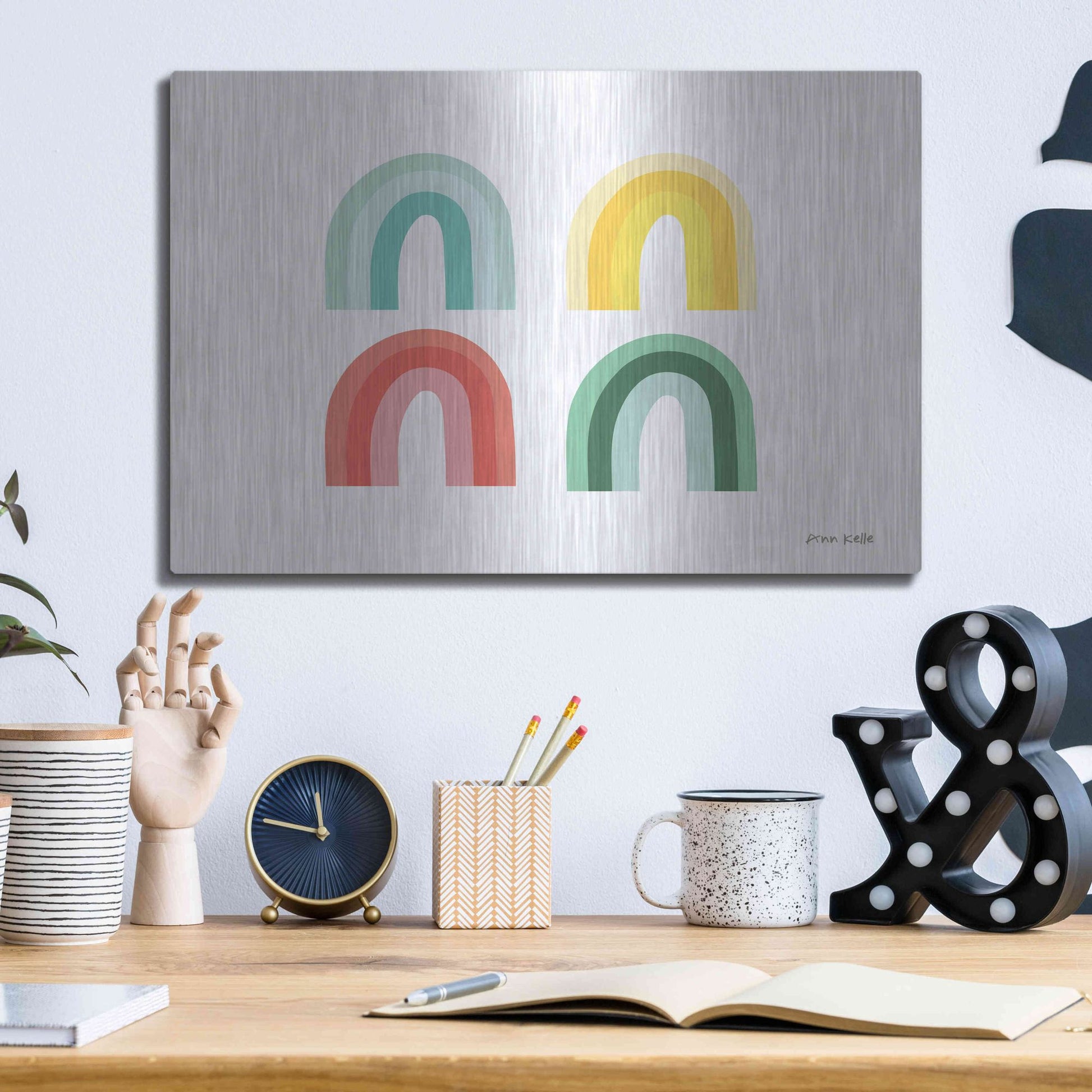 Luxe Metal Art 'Rainbow Colors II' by Ann Kelle Designs, Metal Wall Art,16x12