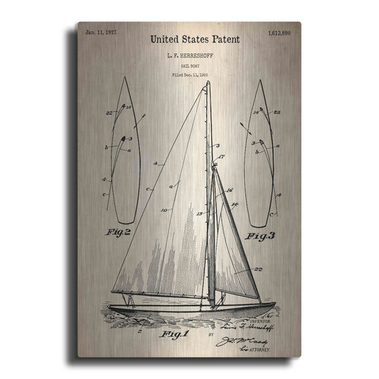 Luxe Metal Art 'Sailboat Vintage Patent Blueprint', Metal Wall Art