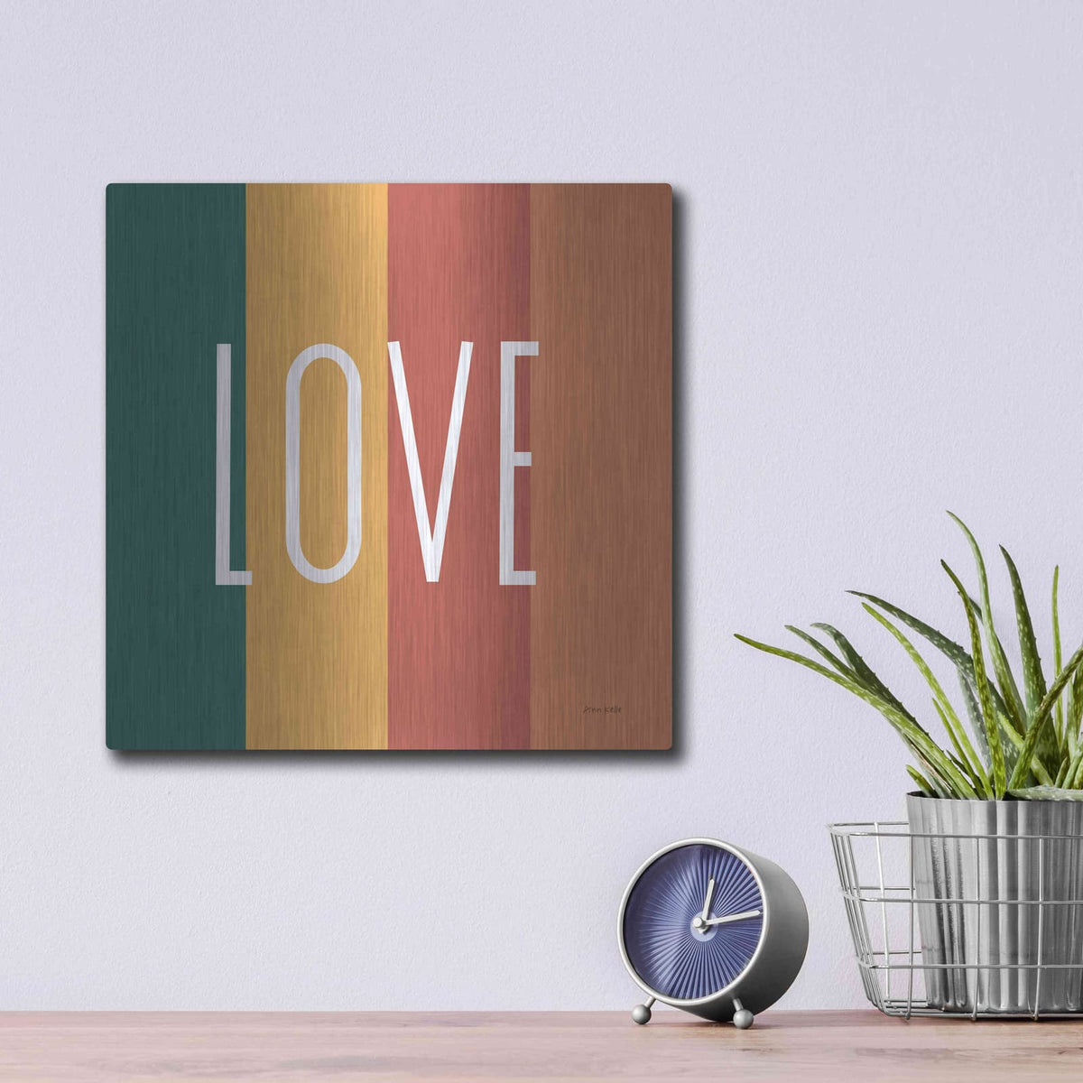 'Love Rainbow Retro' by Ann Kelle – Metal Wall Art, 12x12 room view