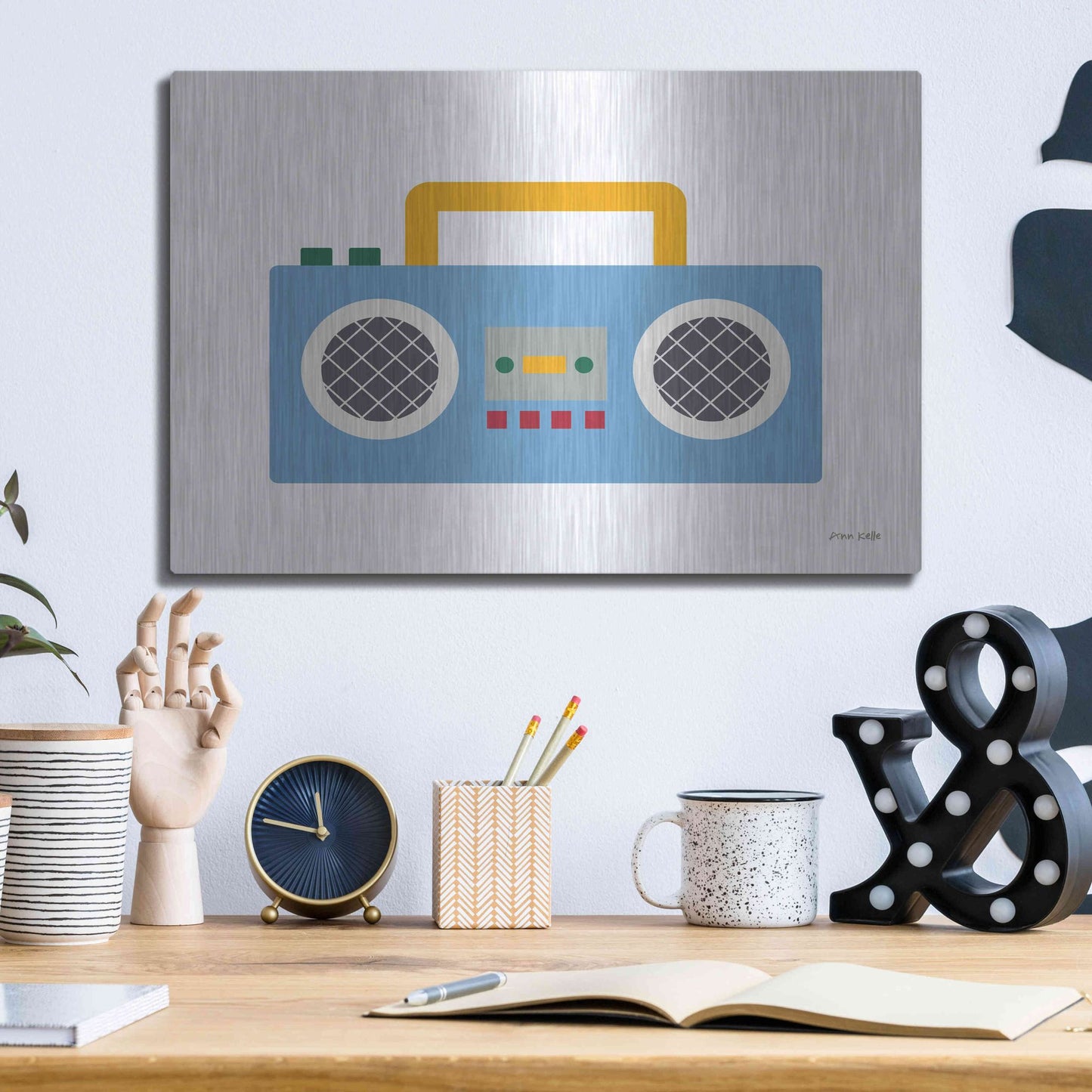 Luxe Metal Art 'Retro Boombox' by Ann Kelle Designs, Metal Wall Art,16x12