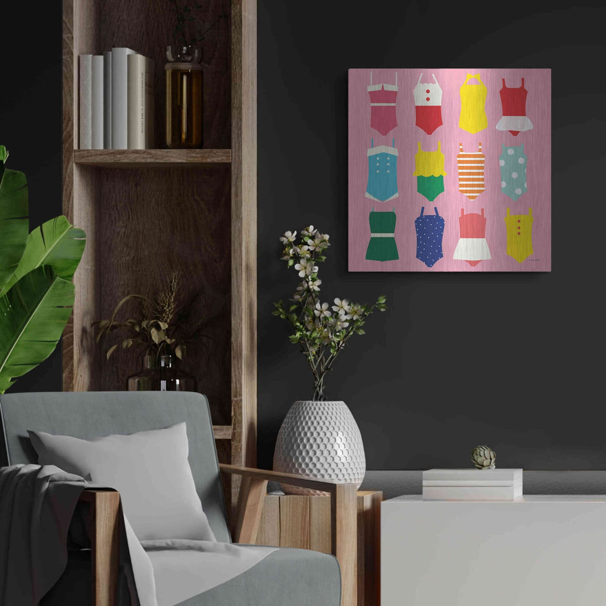 'Bathing Suits Galore' by Ann Kelle – Metal Wall Art, 24x24 room view