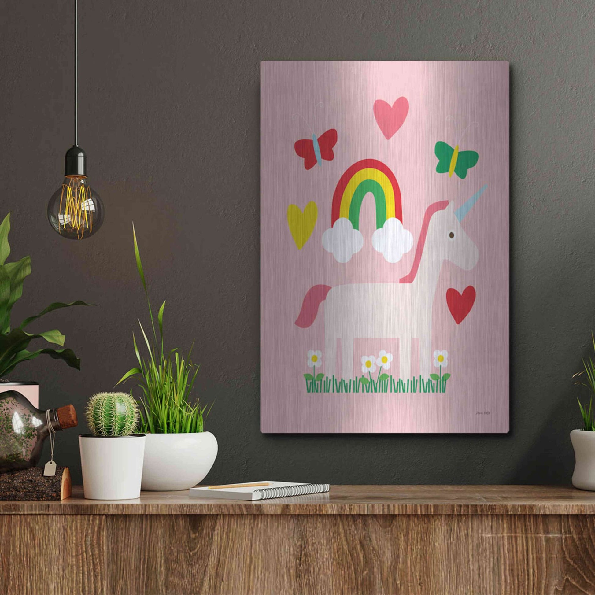 Luxe Metal Art 'Unicorn Fun I' by Ann Kelle Designs, Metal Wall Art,12x16