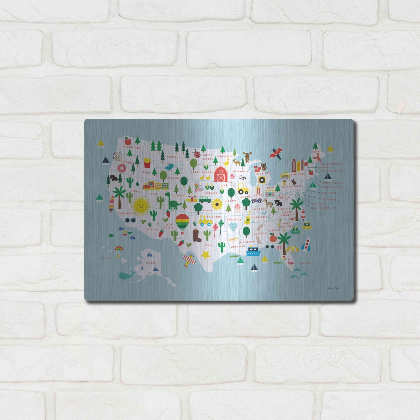 Luxe Metal Art 'Fun USA Map' by Ann Kelle Designs, Metal Wall Art,16x12