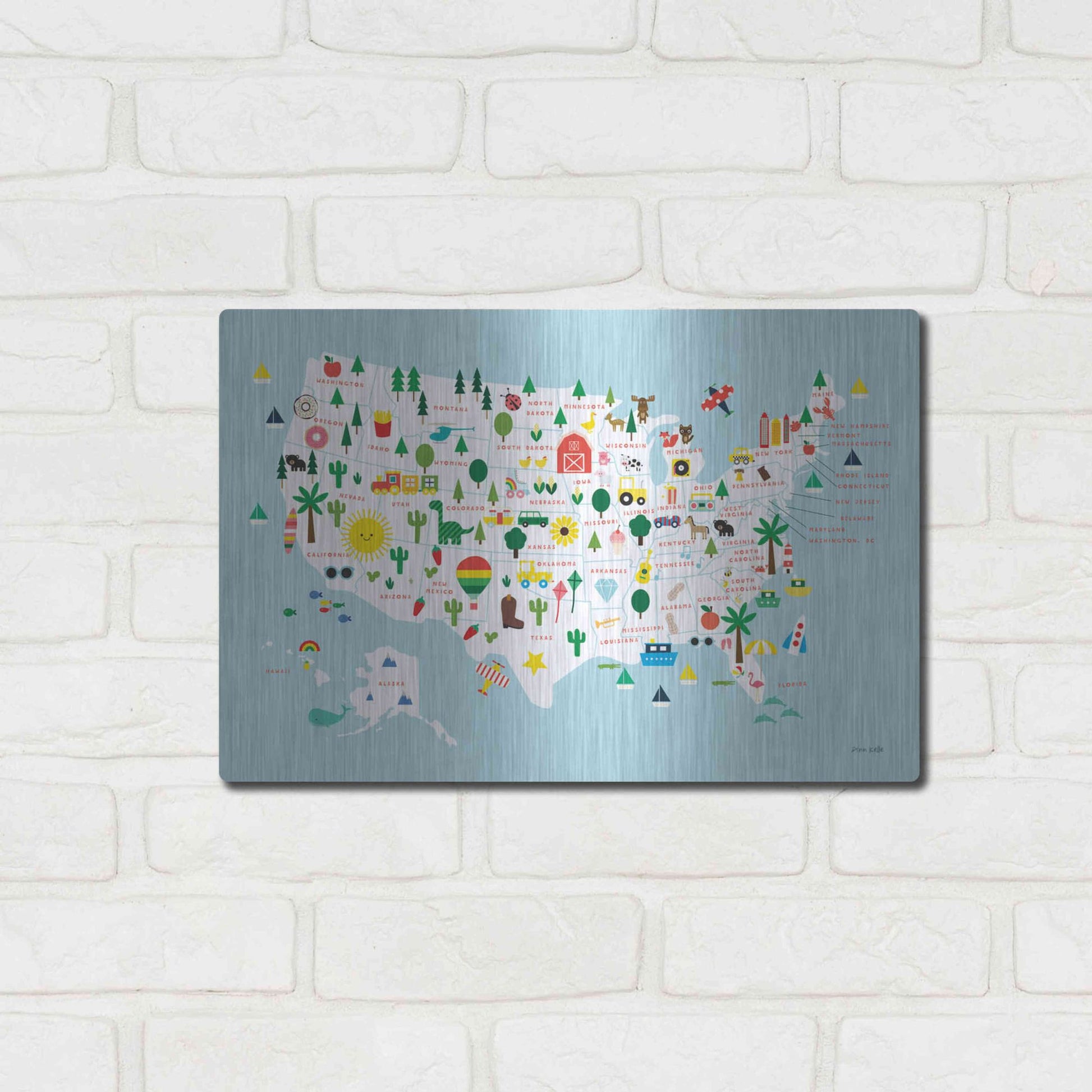 Luxe Metal Art 'Fun USA Map' by Ann Kelle Designs, Metal Wall Art,16x12