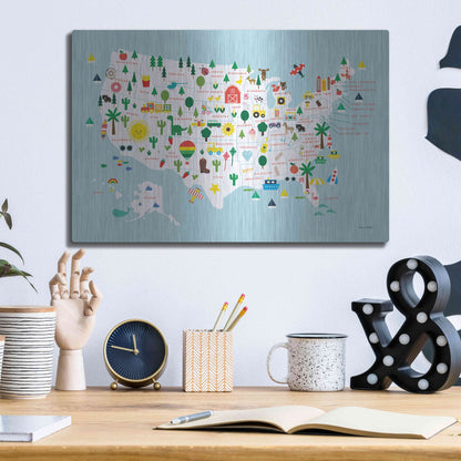 Luxe Metal Art 'Fun USA Map' by Ann Kelle Designs, Metal Wall Art,16x12