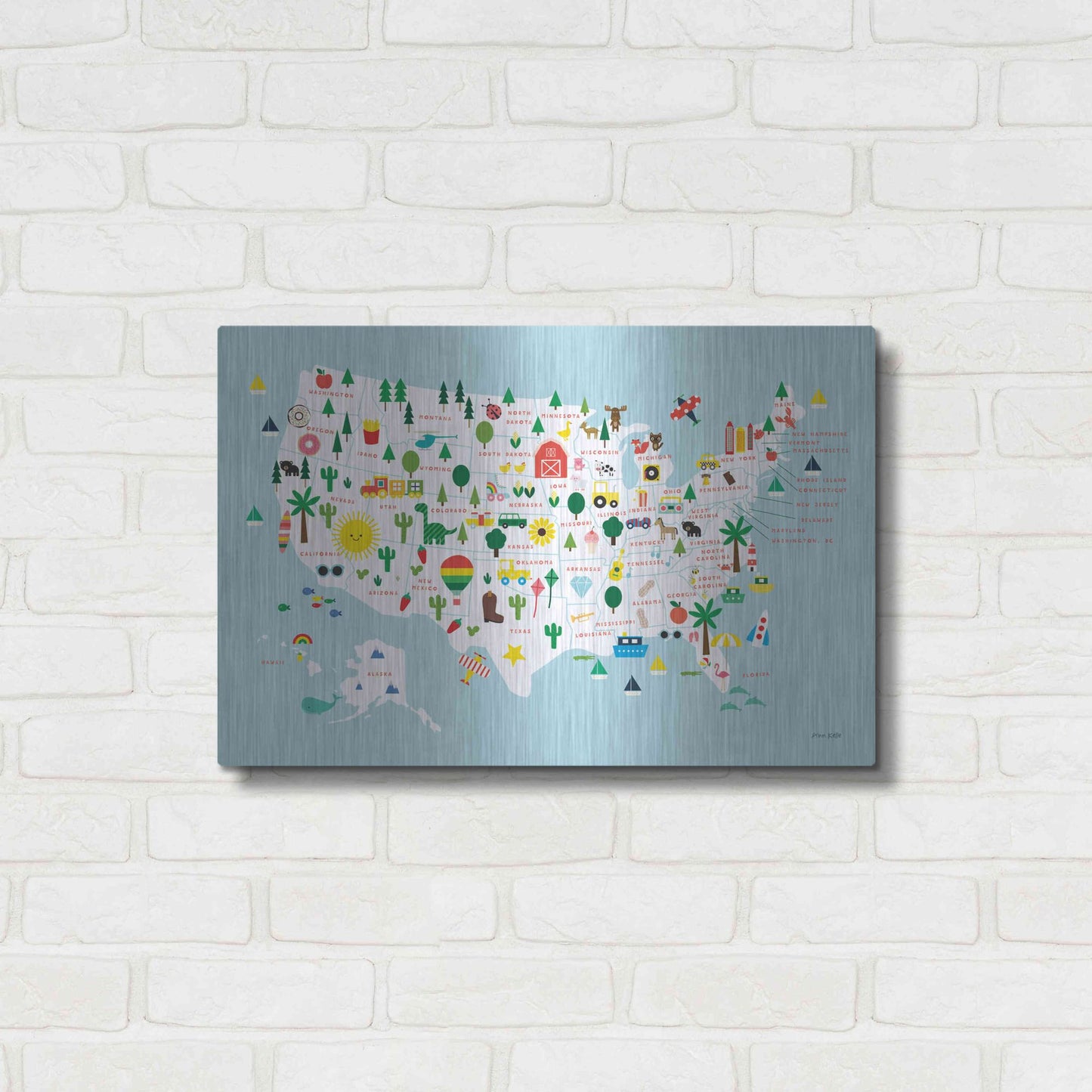 Luxe Metal Art 'Fun USA Map' by Ann Kelle Designs, Metal Wall Art,24x16