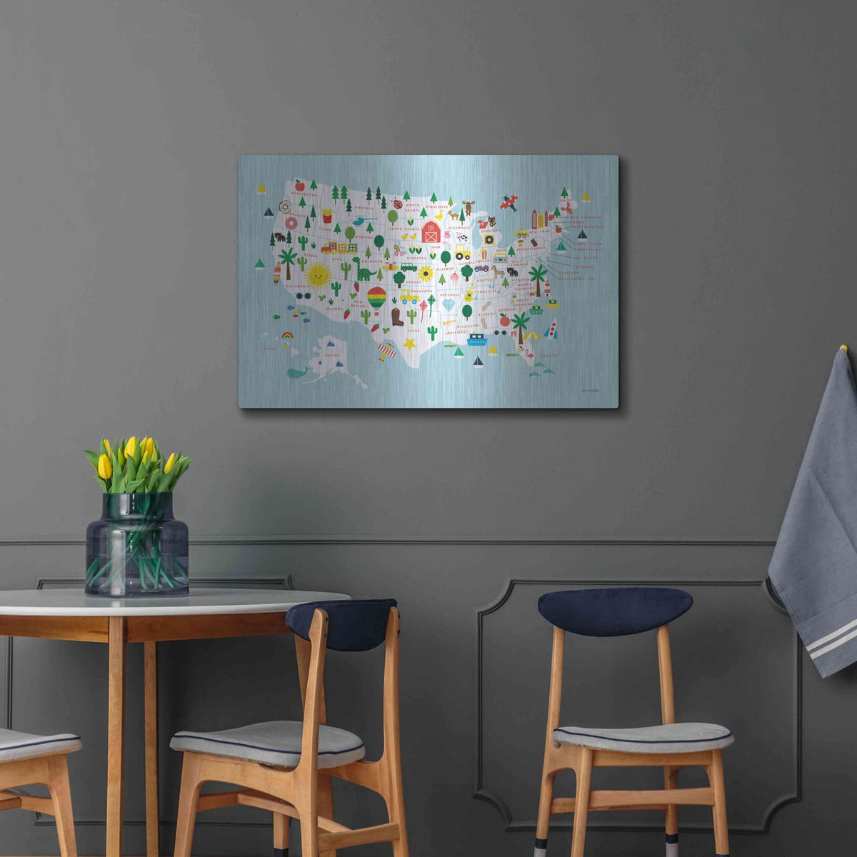 'Fun USA Map' by Ann Kelle – Metal Wall Art, 36x24 room view
