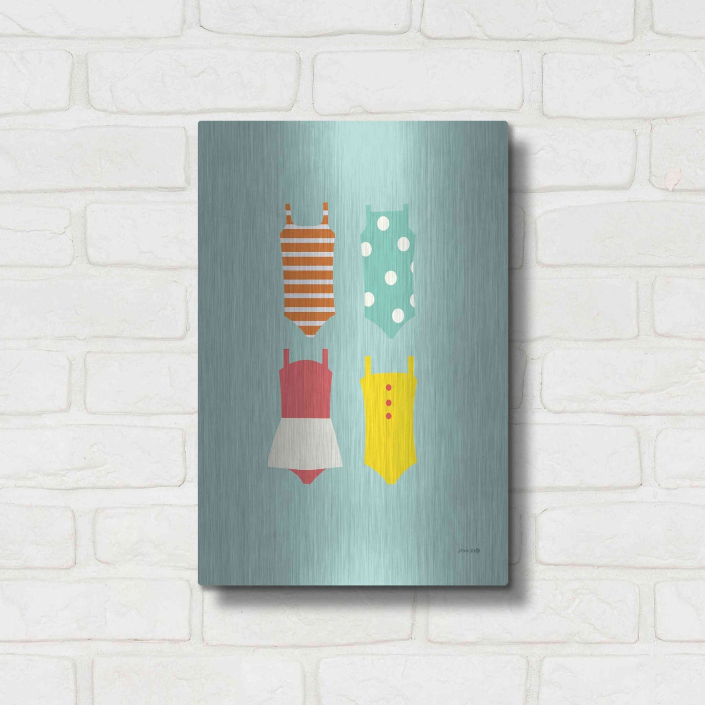 Luxe Metal Art 'Bahting Suits Galore II Blue' by Ann Kelle Designs, Metal Wall Art,12x16