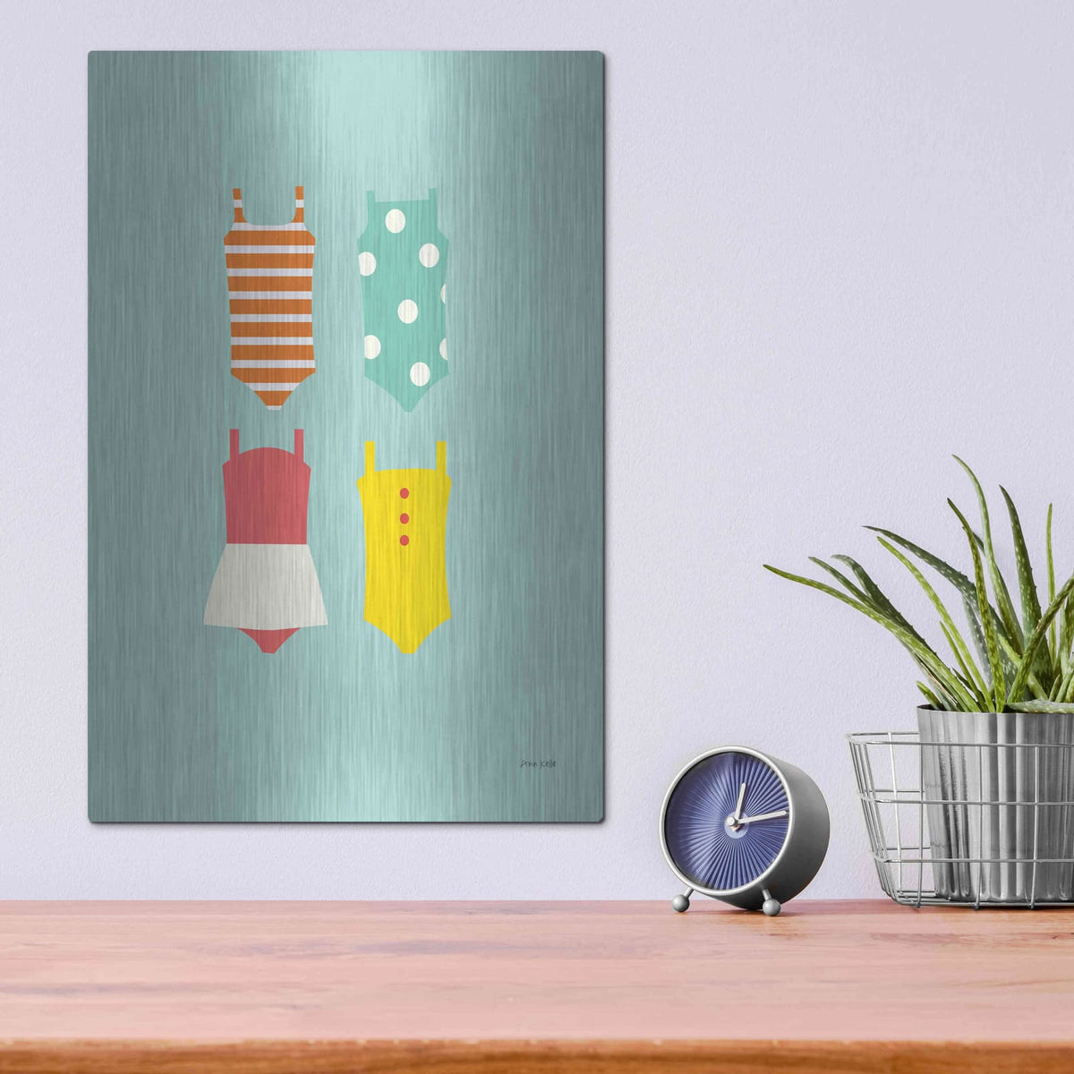 'Bahting Suits Galore II Blue' by Ann Kelle – Metal Wall Art, 12x16 room view
