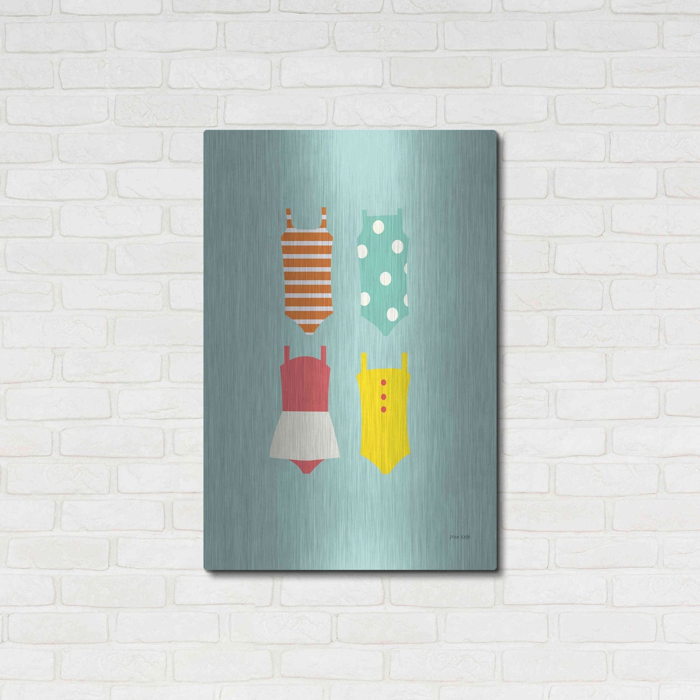 Luxe Metal Art 'Bahting Suits Galore II Blue' by Ann Kelle Designs, Metal Wall Art,24x36