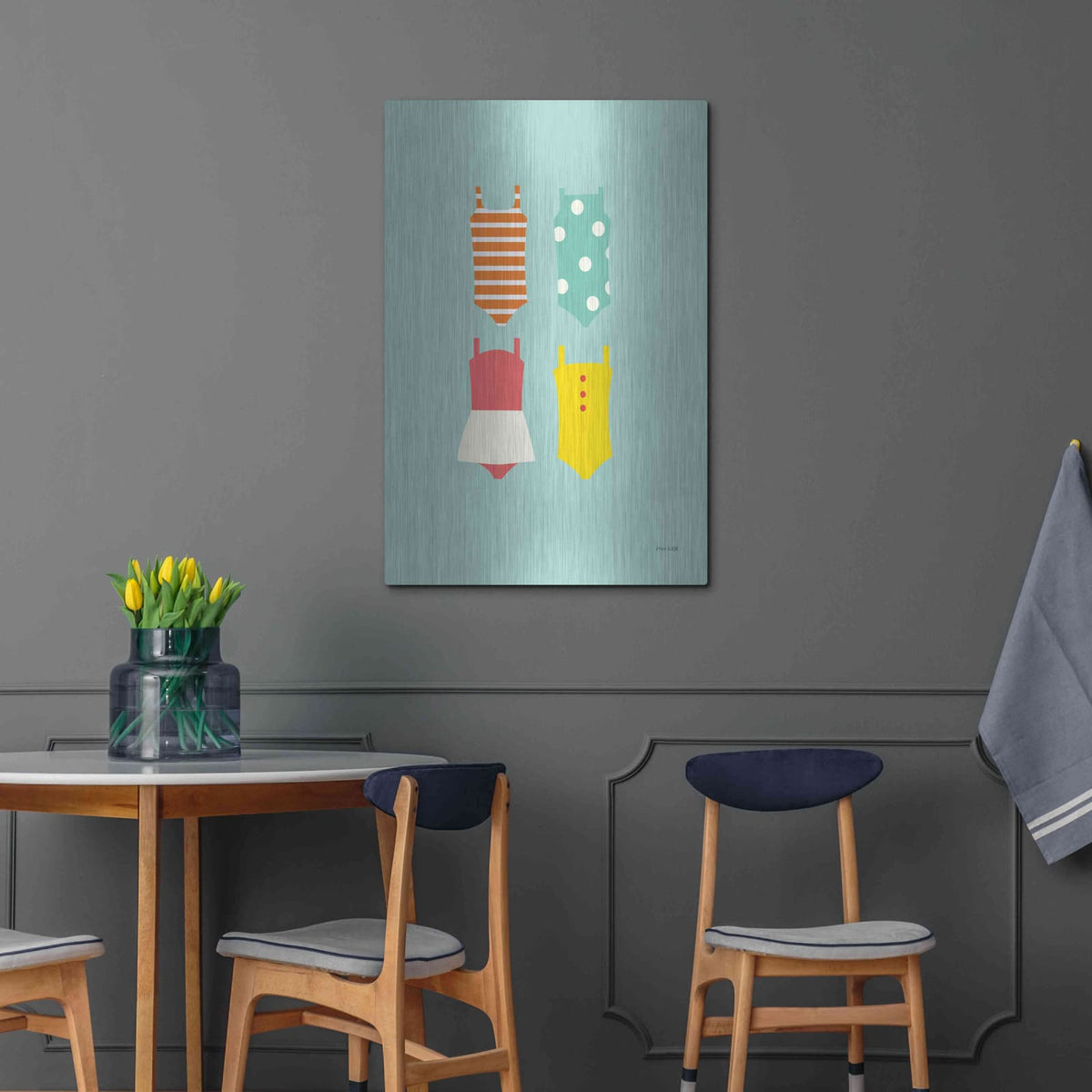'Bahting Suits Galore II Blue' by Ann Kelle – Metal Wall Art, 24x36 room view