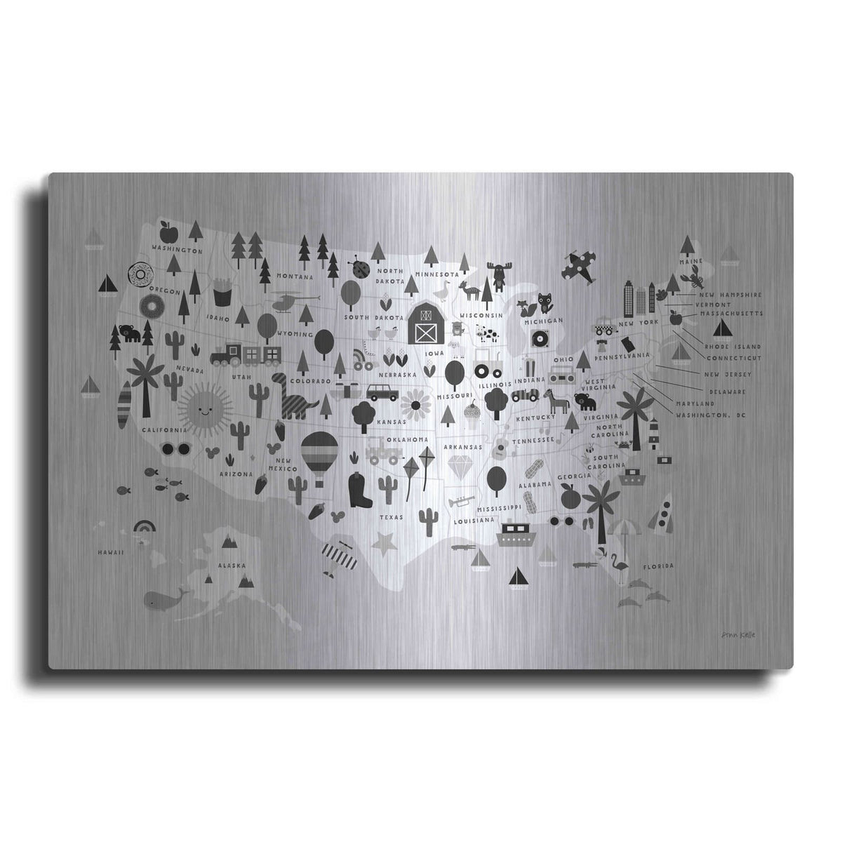 'Fun USA Map BW' by Ann Kelle – Metal Wall Art