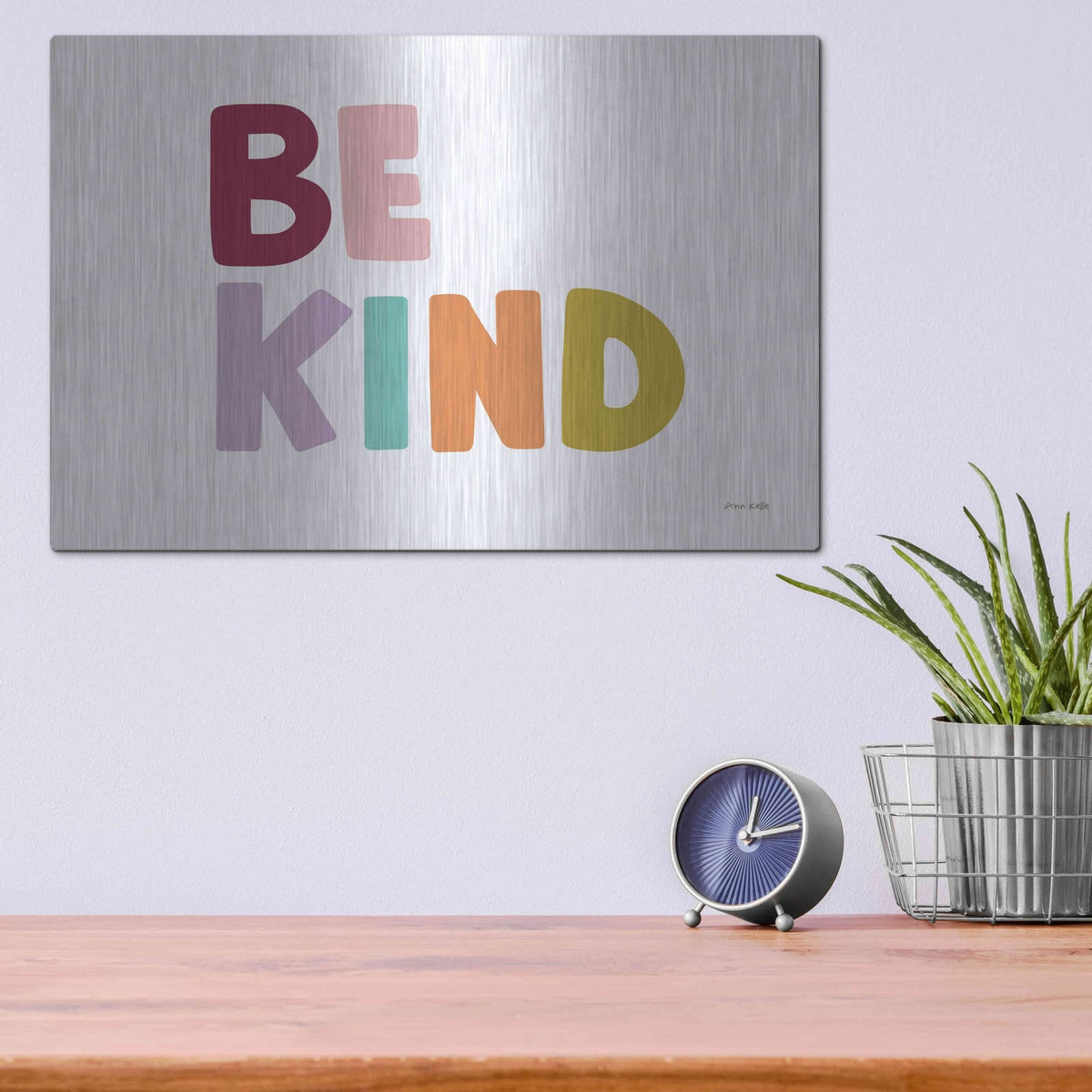 'Be Kind Pastel' by Ann Kelle – Metal Wall Art, 16x12 room view