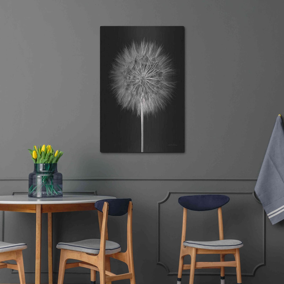 'Dandelion Fluff on Black' by Debra Van Swearingen – Metal Wall Art, 24x36 room view