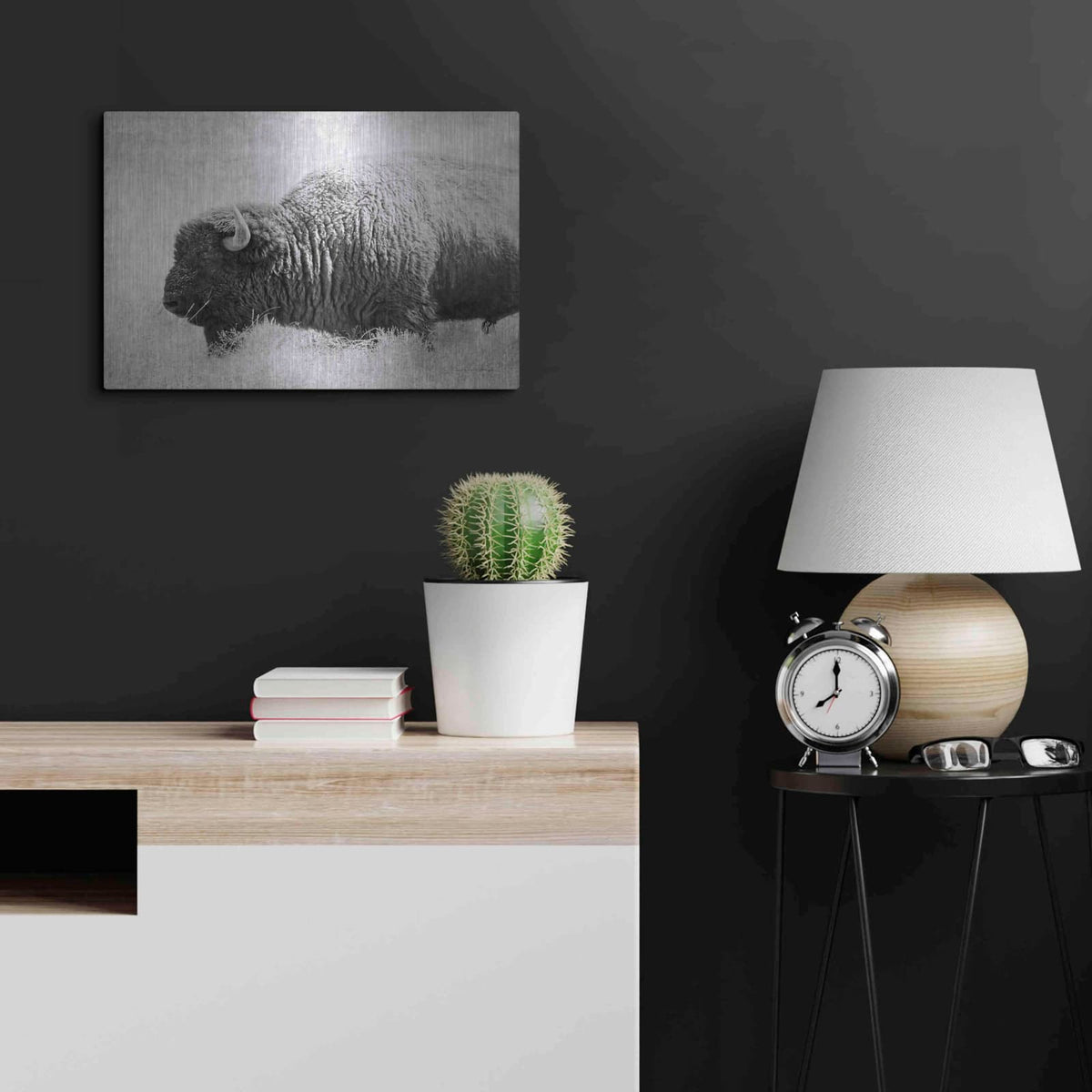 'Buffalo II BW' by Debra Van Swearingen – Metal Wall Art, 24x16 room view