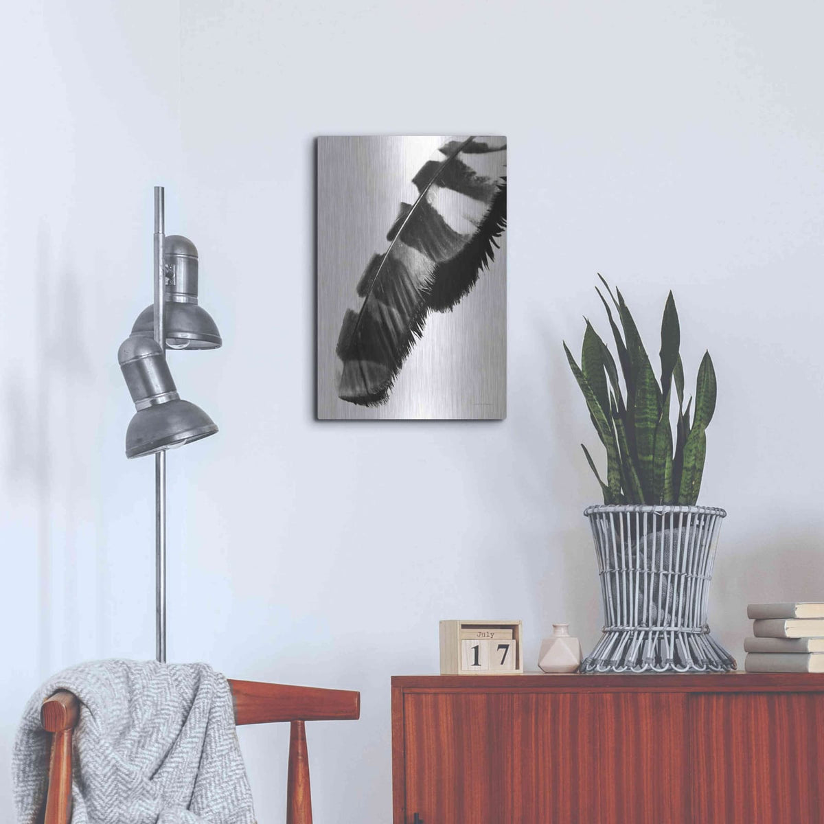 'Feather Shadow II White' by Debra Van Swearingen – Metal Wall Art, 16x24 room view