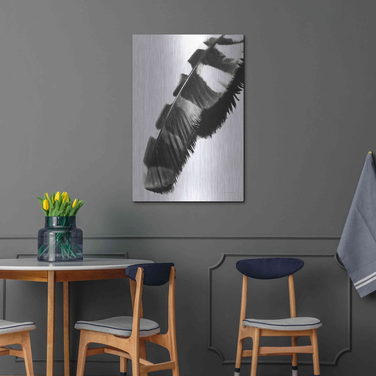 'Feather Shadow II White' by Debra Van Swearingen – Metal Wall Art, 24x36 room view