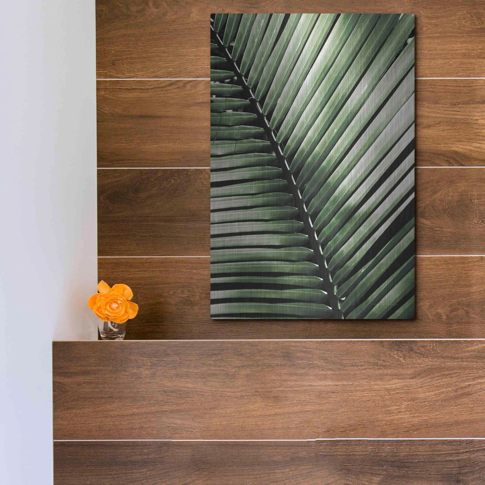 Luxe Metal Art 'Palm Frond I Green' by Debra Van Swearingen, Metal Wall Art,12x16