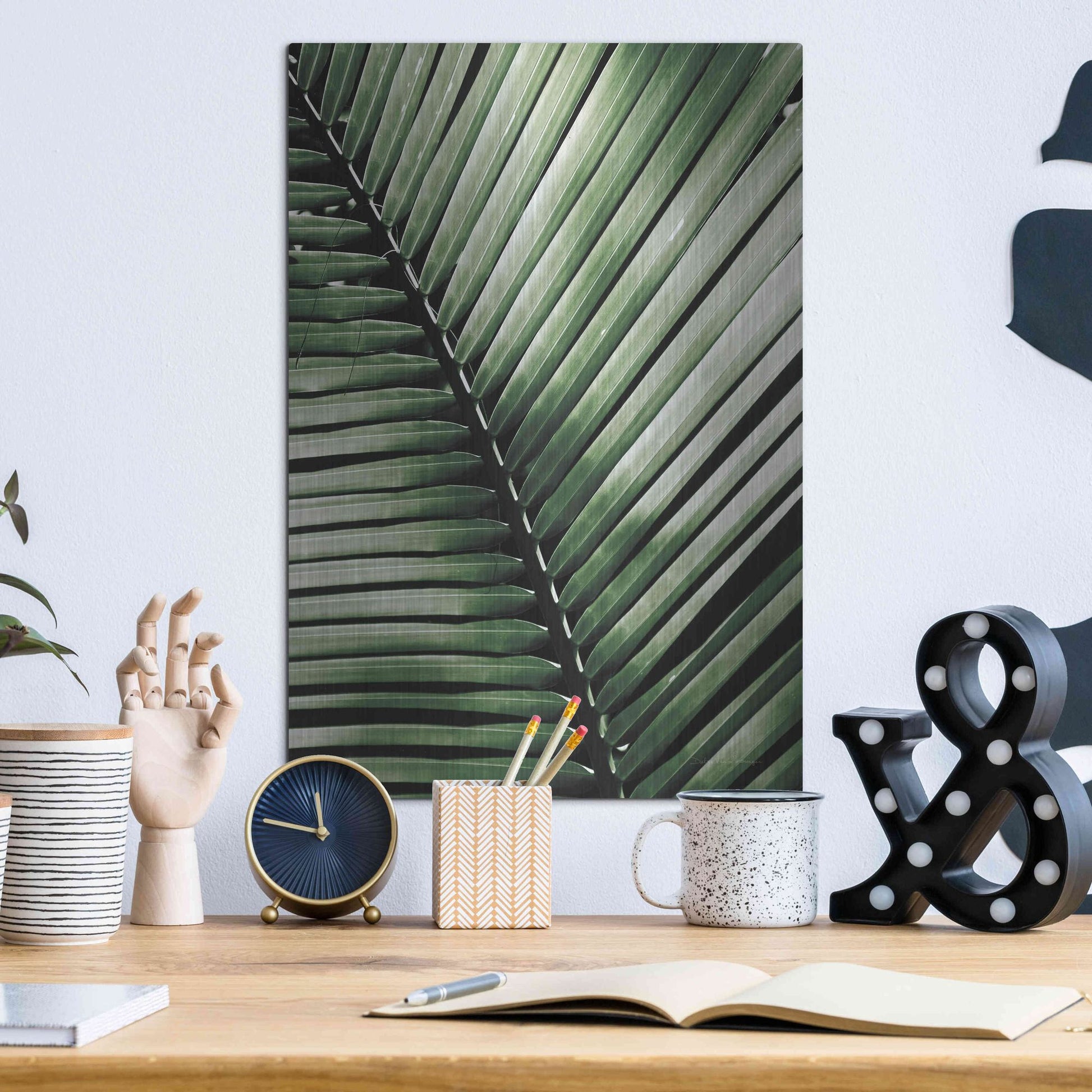 Luxe Metal Art 'Palm Frond I Green' by Debra Van Swearingen, Metal Wall Art,12x16