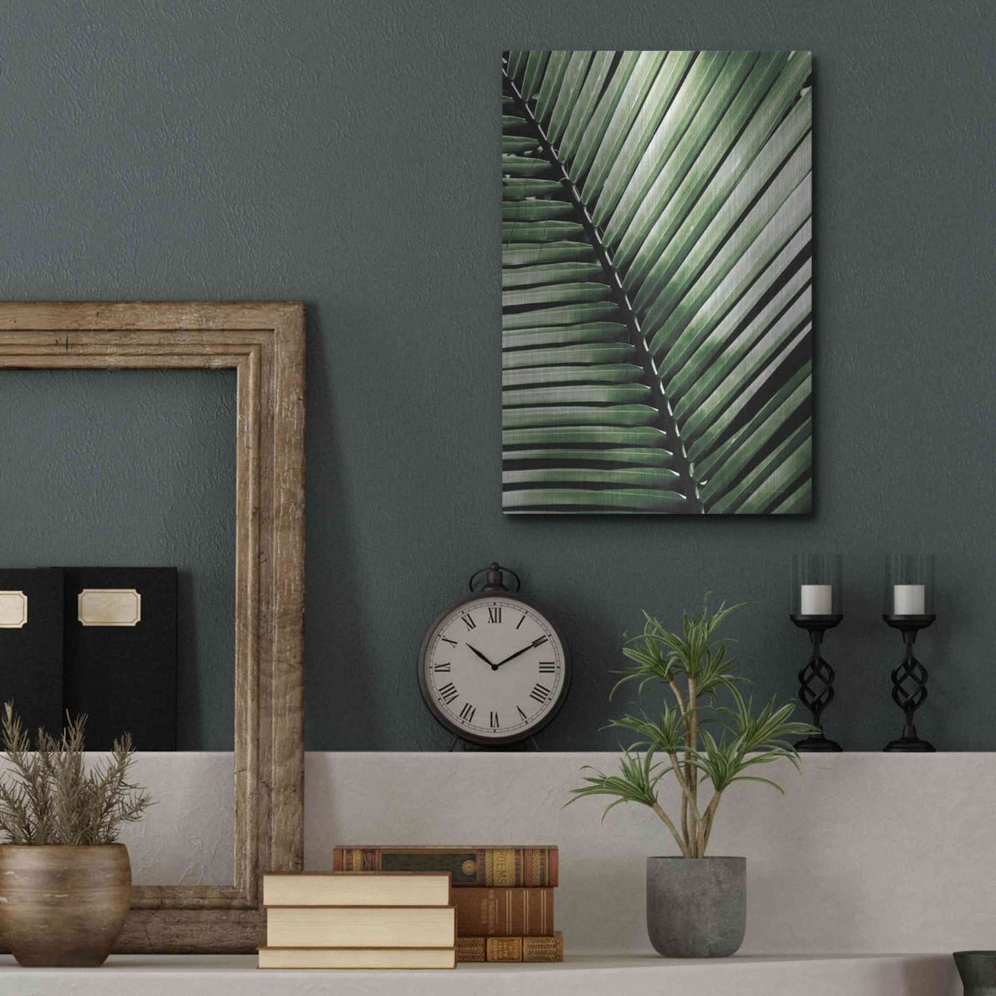Luxe Metal Art 'Palm Frond I Green' by Debra Van Swearingen, Metal Wall Art,12x16