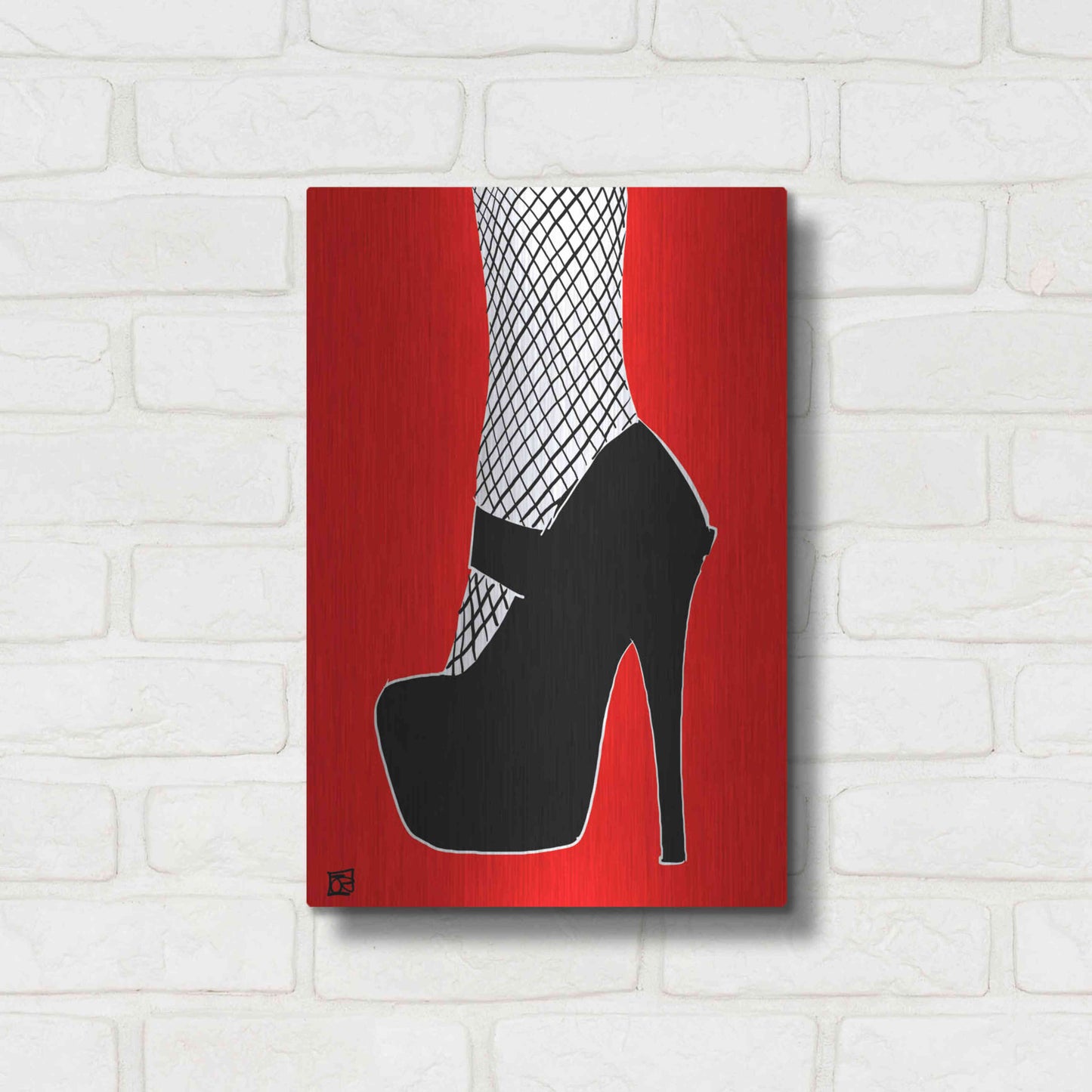 Luxe Metal Art 'Black heel on red' by Giuseppe Cristiano, Metal Wall Art,12x16