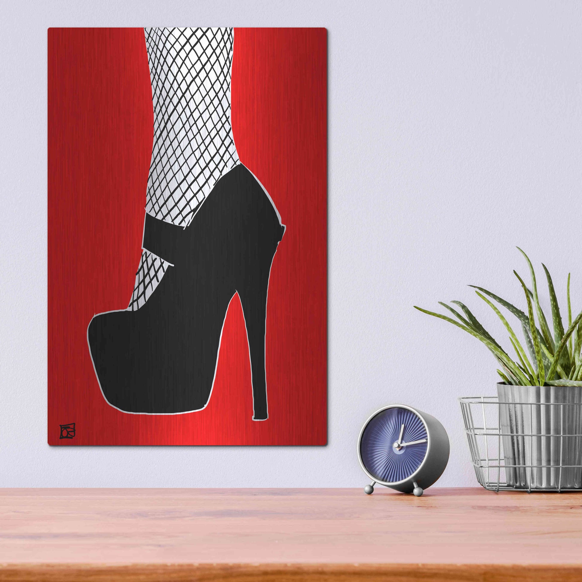 Luxe Metal Art 'Black heel on red' by Giuseppe Cristiano, Metal Wall Art,12x16