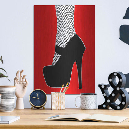 Luxe Metal Art 'Black heel on red' by Giuseppe Cristiano, Metal Wall Art,12x16