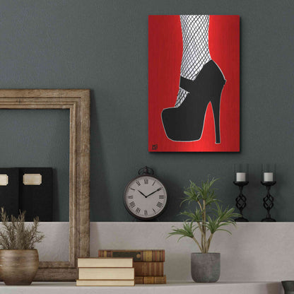 Luxe Metal Art 'Black heel on red' by Giuseppe Cristiano, Metal Wall Art,12x16