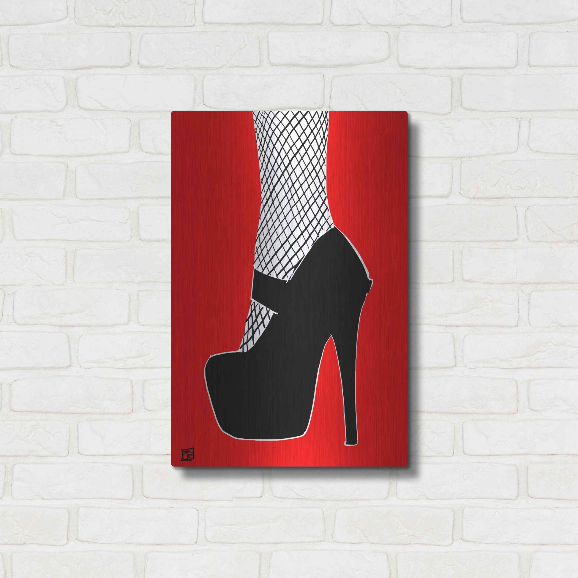 Luxe Metal Art 'Black heel on red' by Giuseppe Cristiano, Metal Wall Art,16x24