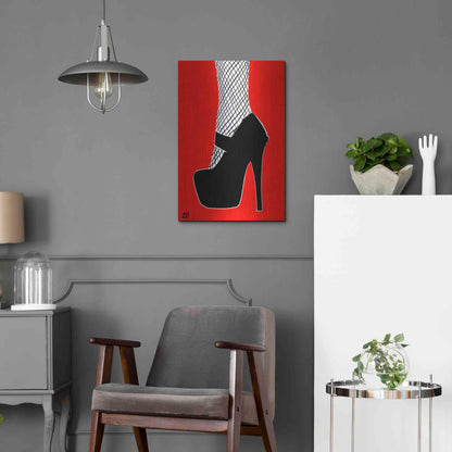 Luxe Metal Art 'Black heel on red' by Giuseppe Cristiano, Metal Wall Art,16x24