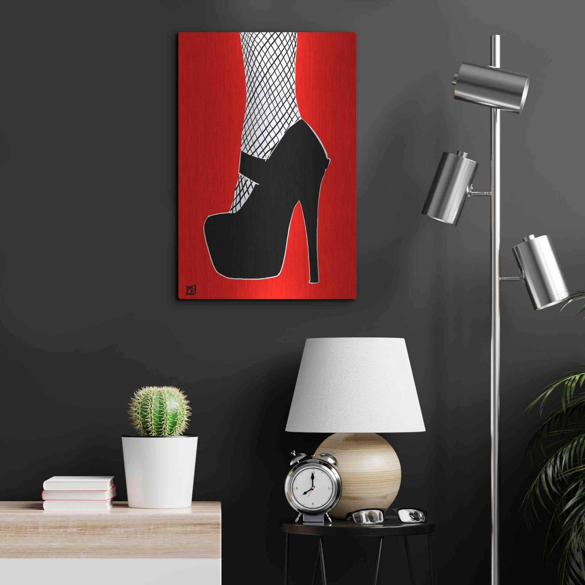 Luxe Metal Art 'Black heel on red' by Giuseppe Cristiano, Metal Wall Art,16x24